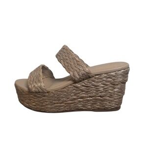 KAANAS Colombian handmade Women's woven raffia wedge platform Size 9
